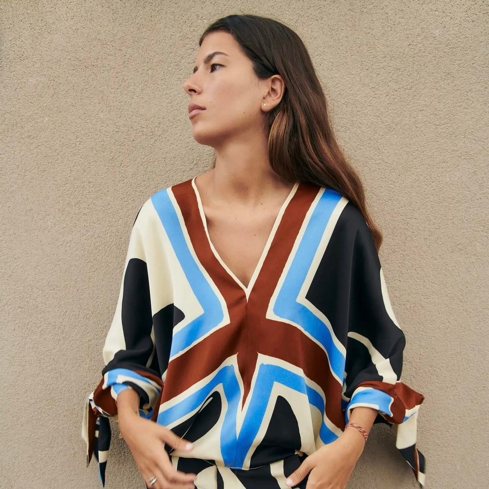 Zara Tied Print Blouse Kimono Sleeve Womens L Retro Maximalist
